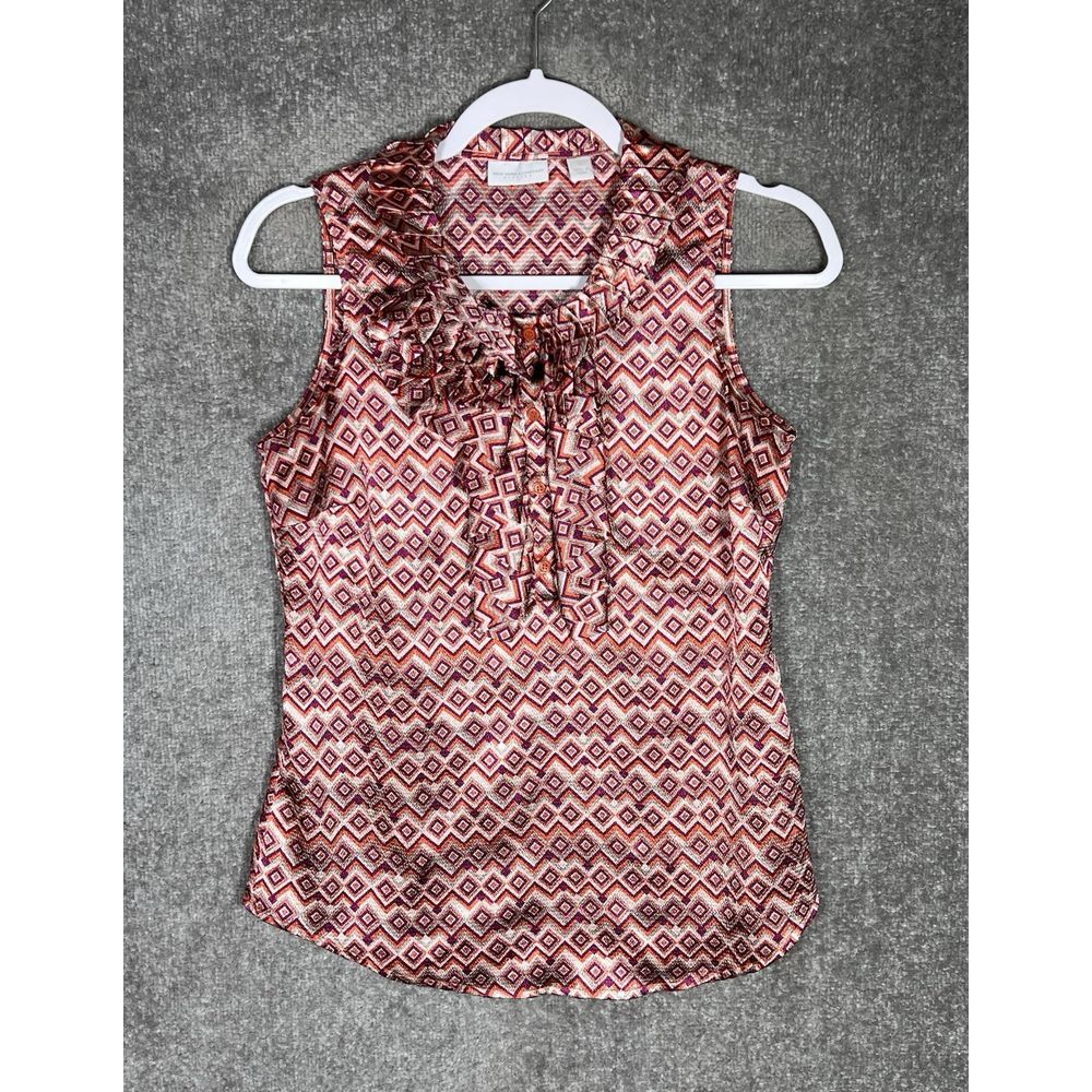 New York & Company Top Women Size‎ Small Purple Pink Sleeveless Geometric Ruffle